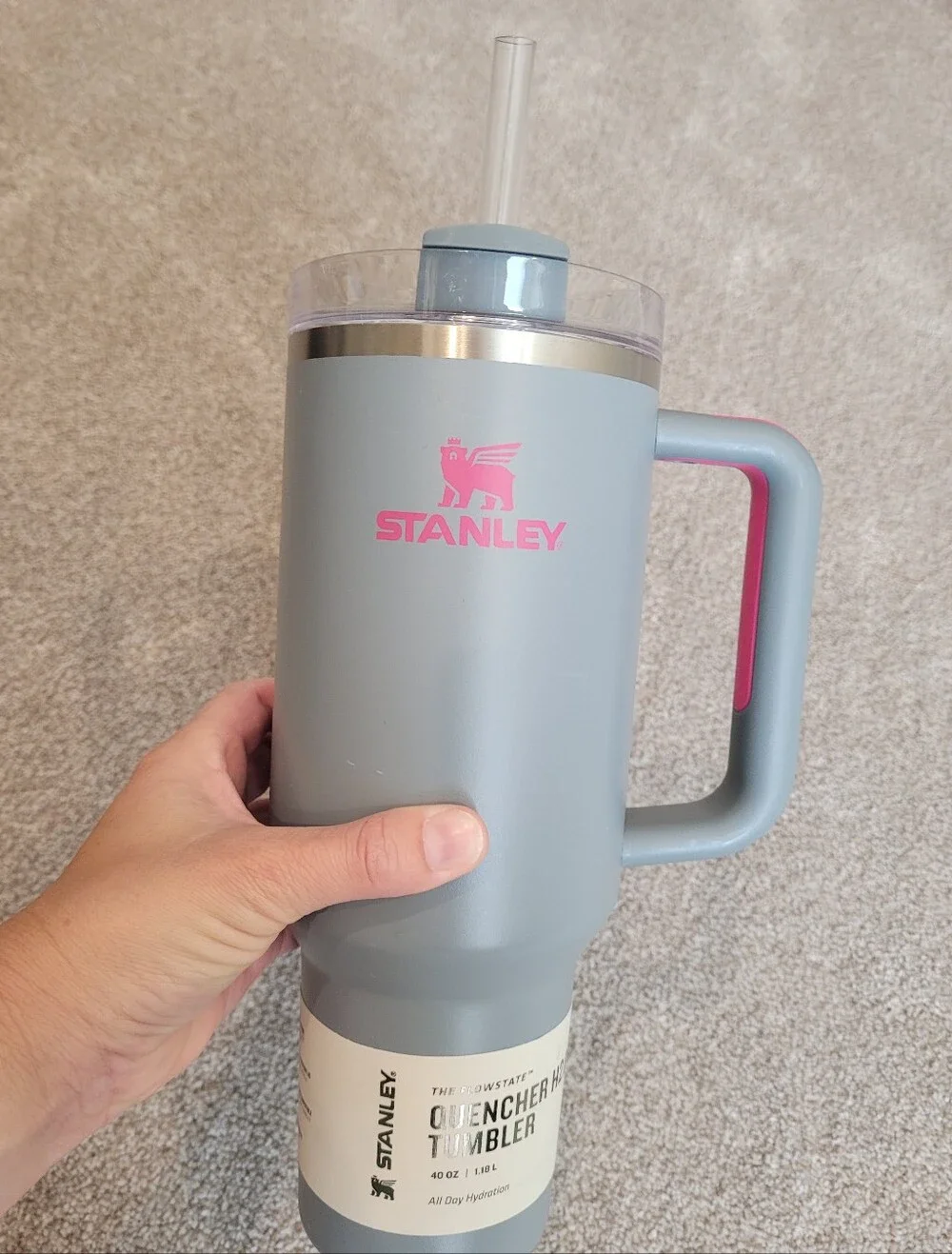 Stanley Quencher Flowstate Gray and Pink Insulated Tumbler NEW
